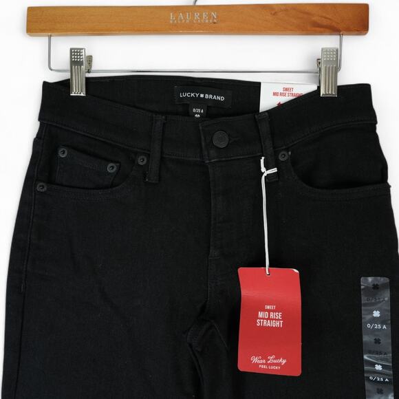 Lucky Brand Jeans Womens 0/25 (27x30.5) Black Sweet Mid Rise Straight Ankle New - Picture 2 of 16